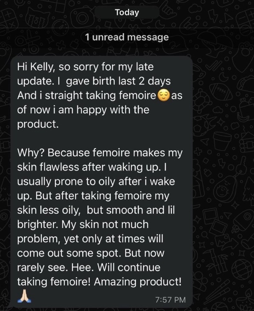 Customer WhatsApp message after giving birth