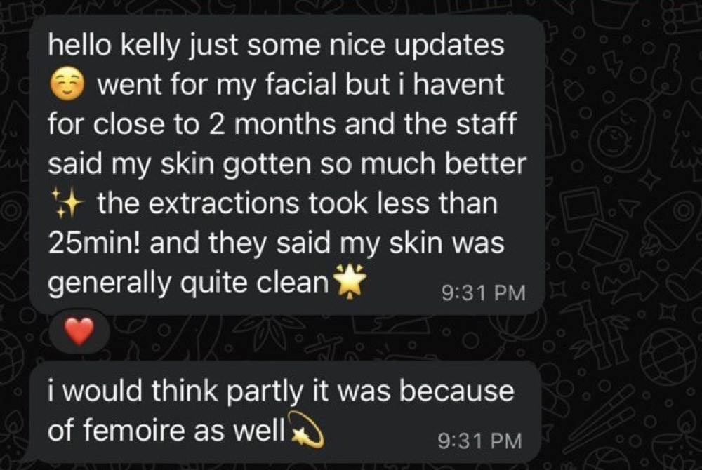 Customer WhatsApp message about her facial appointment