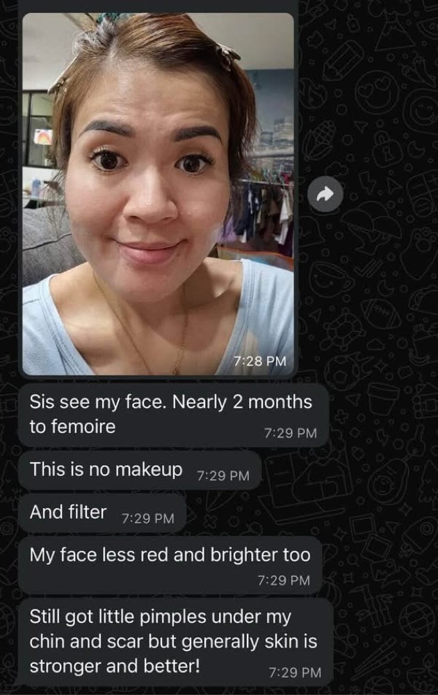 Customer WhatsApp update two months into her programme