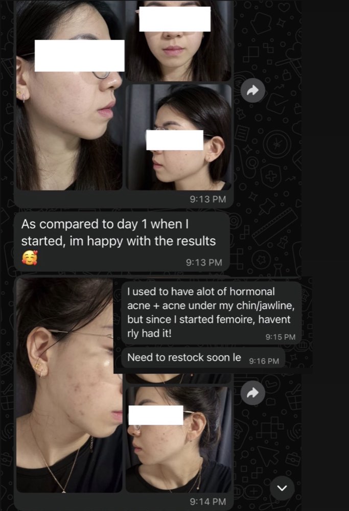 Customer WhatsApp message sharing her Femoire experience